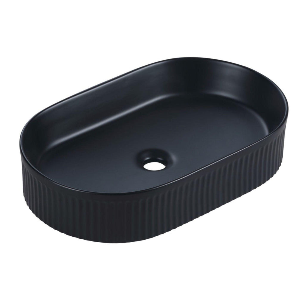MERCIO CORA FLUTED OVAL ABOVE COUNTER BASIN MATTE BLACK 580MM
