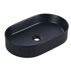 MERCIO CORA FLUTED OVAL ABOVE COUNTER BASIN MATTE BLACK 580MM