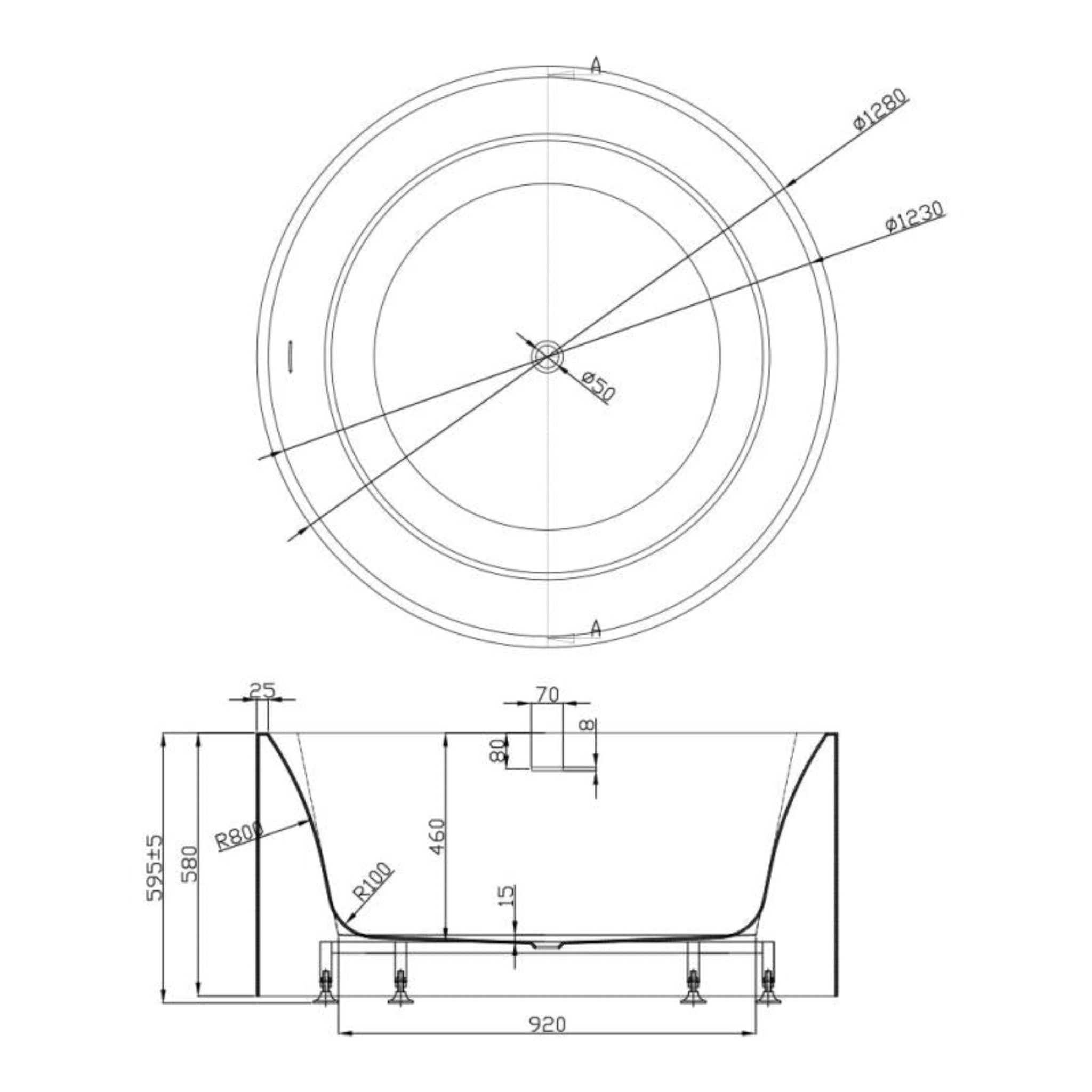 CETO COMO FREESTANDING BATHTUB MATTE WHITE OVERFLOW 1280MM