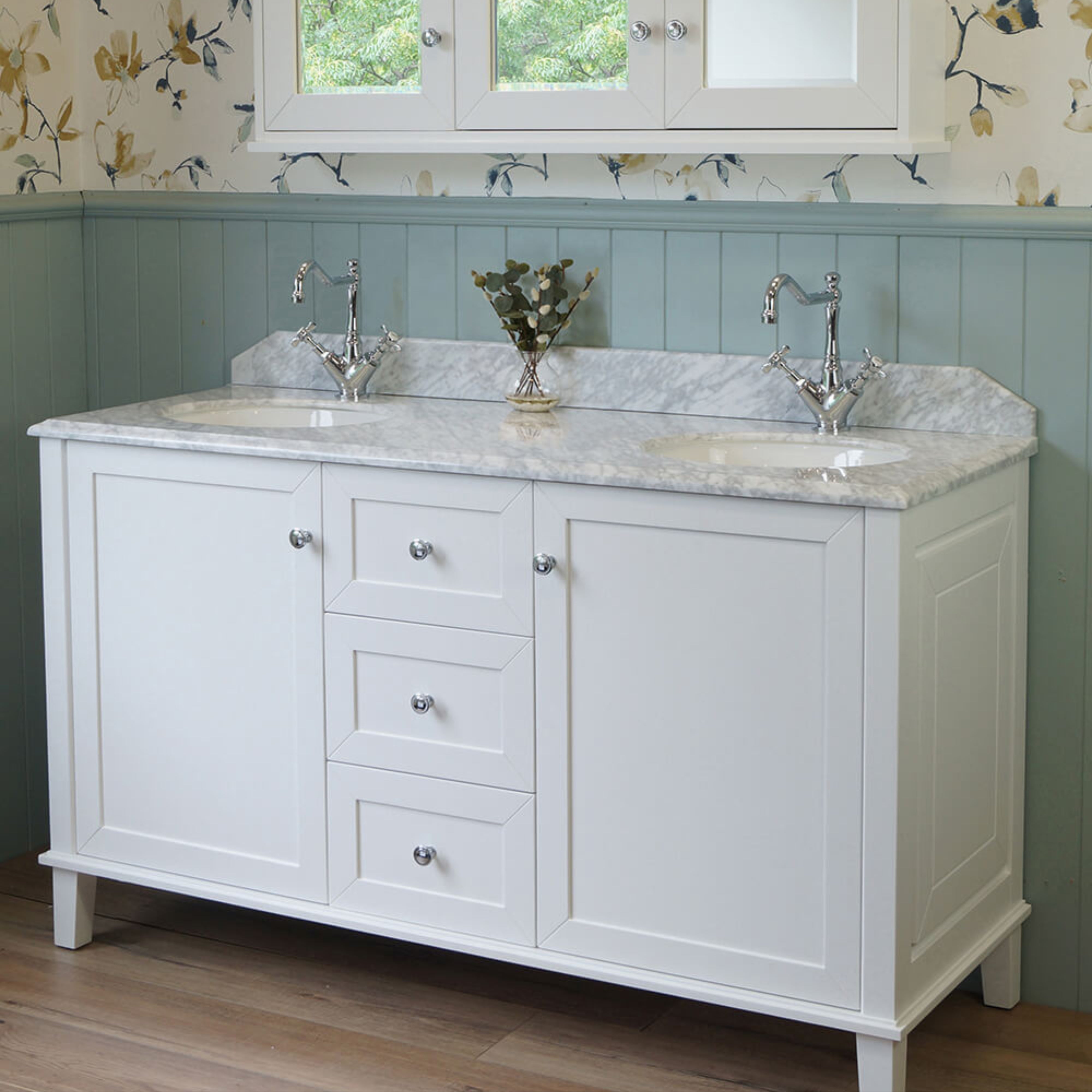 TURNER HASTINGS COVENTRY SATIN WHITE 1500MM DOUBLE BOWL FLOOR STANDING VANITY PACKAGE