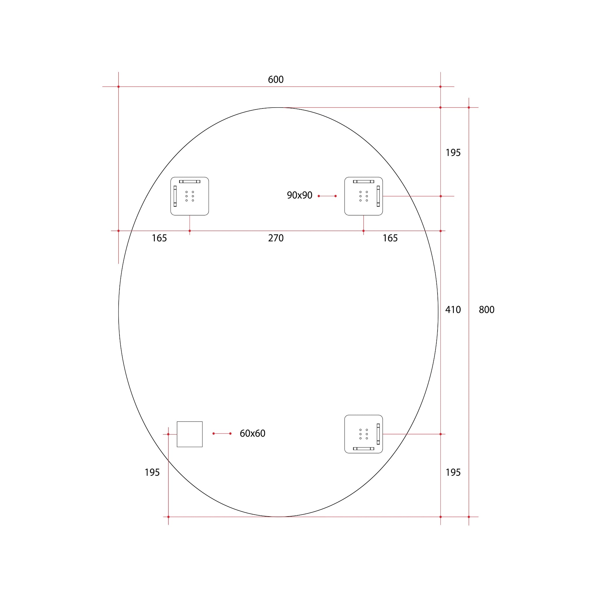 THERMOGROUP ABLAZE OVAL POLISHED EDGE MIRROR WITH DEMISTER 600X800MM