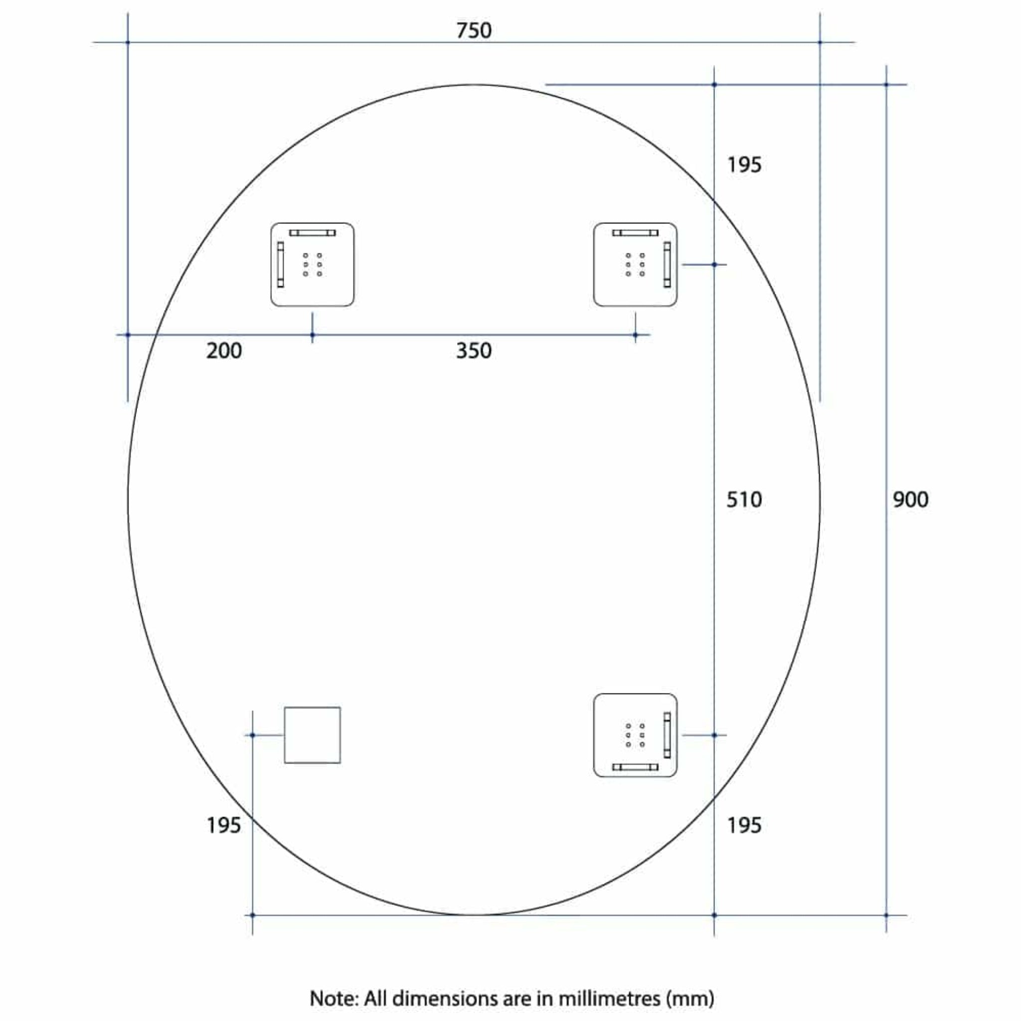 THERMOGROUP ABLAZE OVAL POLISHED EDGE MIRROR 750X900MM