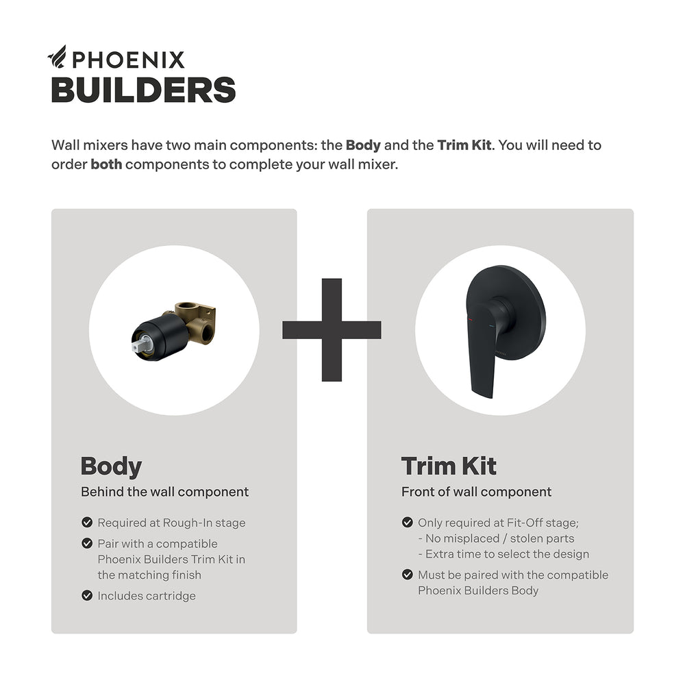 PHOENIX PINA SHOWER AND WALL MIXER WITH TRIM KIT AND BODY 115MM MATTE BLACK