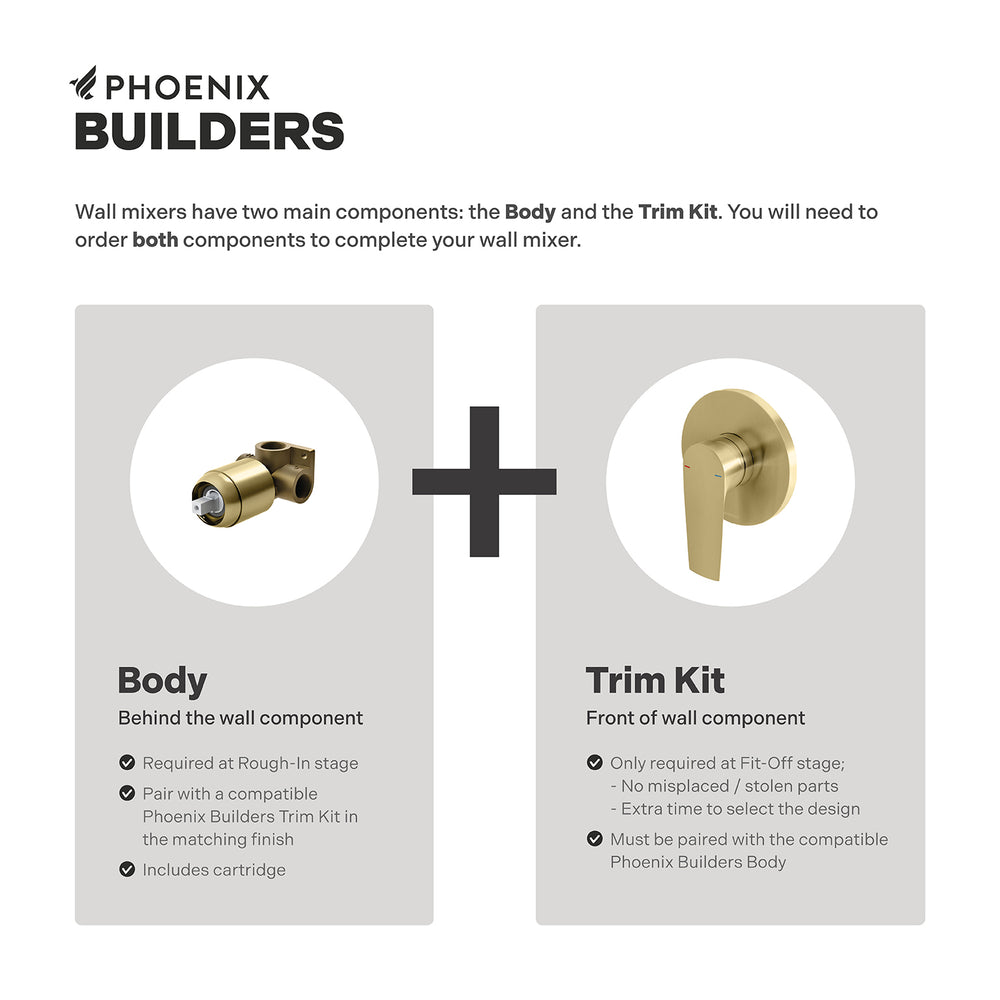 PHOENIX ARLO SHOWER AND WALL MIXER WITH TRIM KIT AND BODY BRUSHED GOLD
