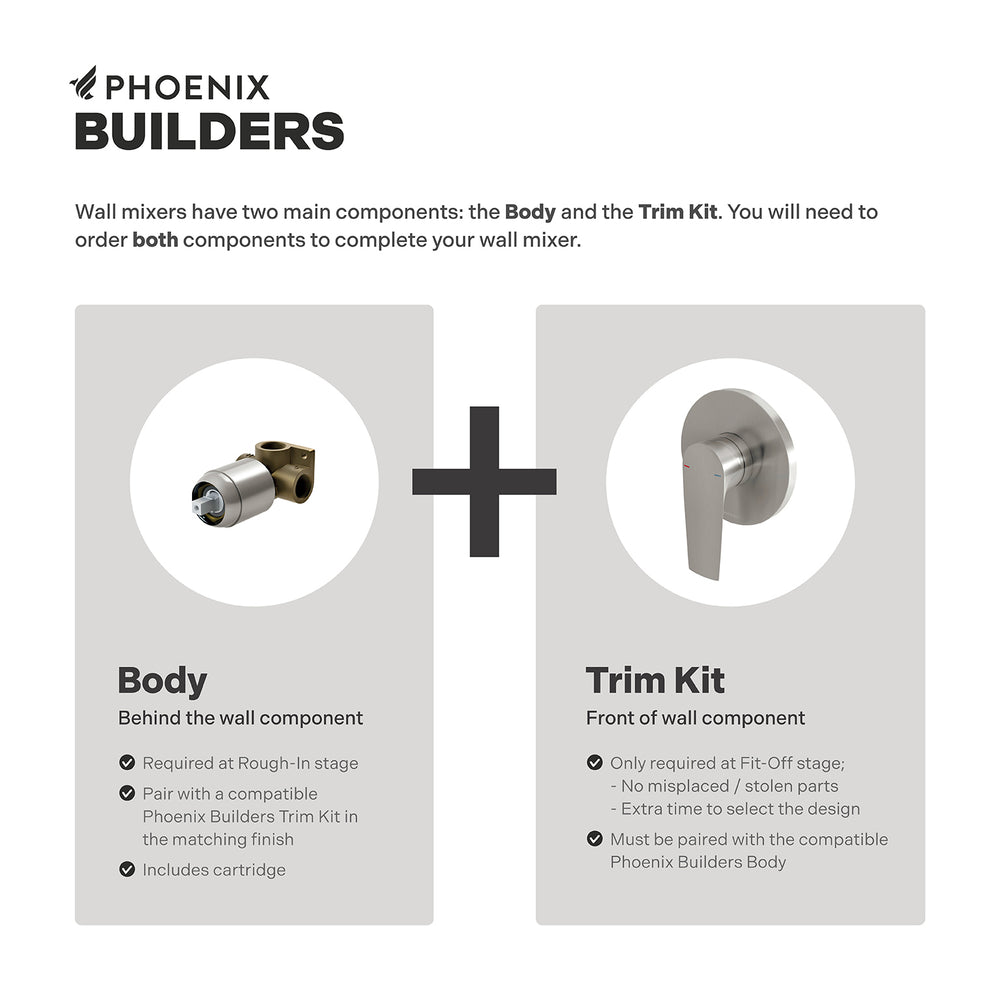 PHOENIX ARLO SHOWER AND WALL MIXER WITH TRIM KIT AND BODY BRUSHED NICKEL