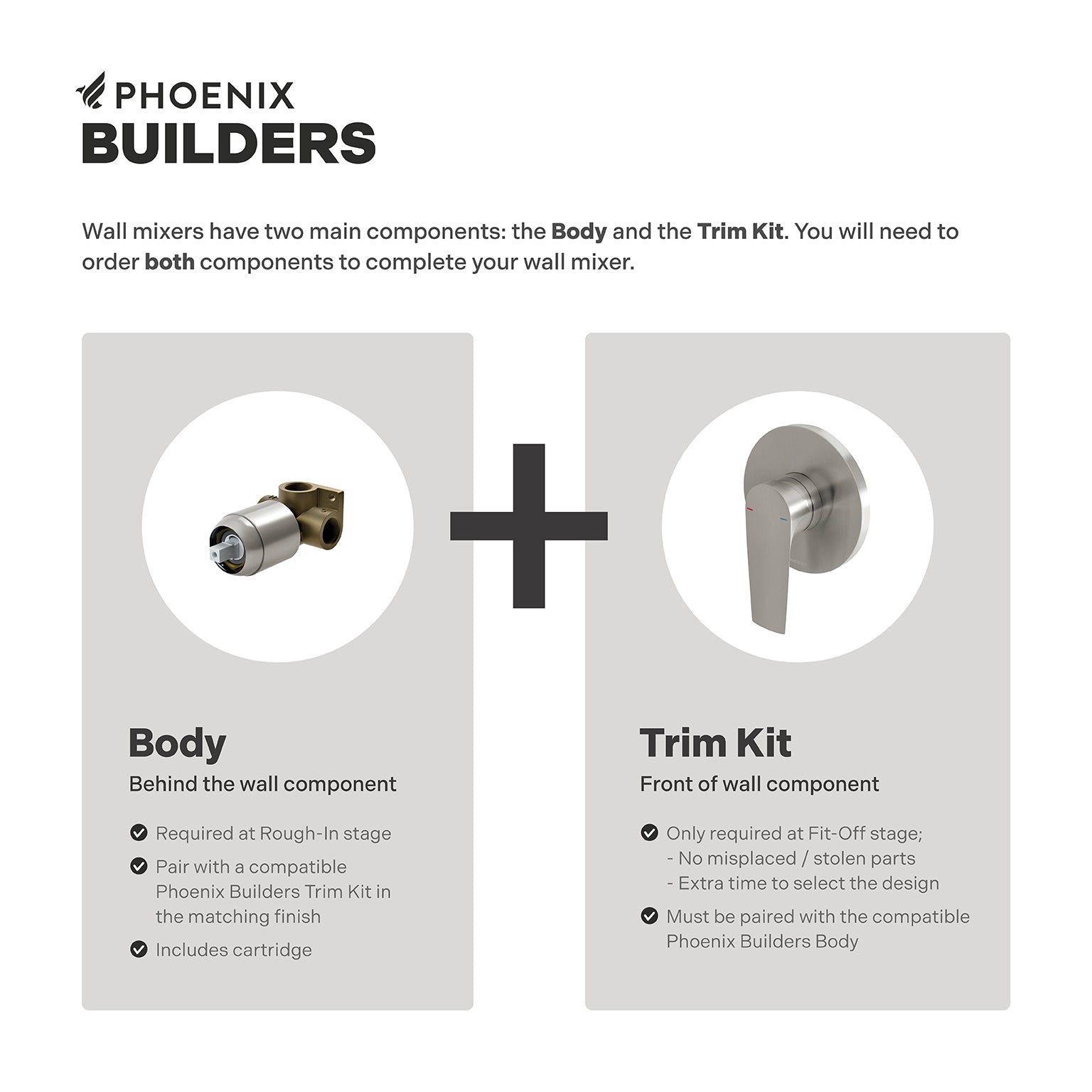 PHOENIX ARLO SHOWER AND WALL MIXER WITH TRIM KIT AND BODY BRUSHED NICKEL