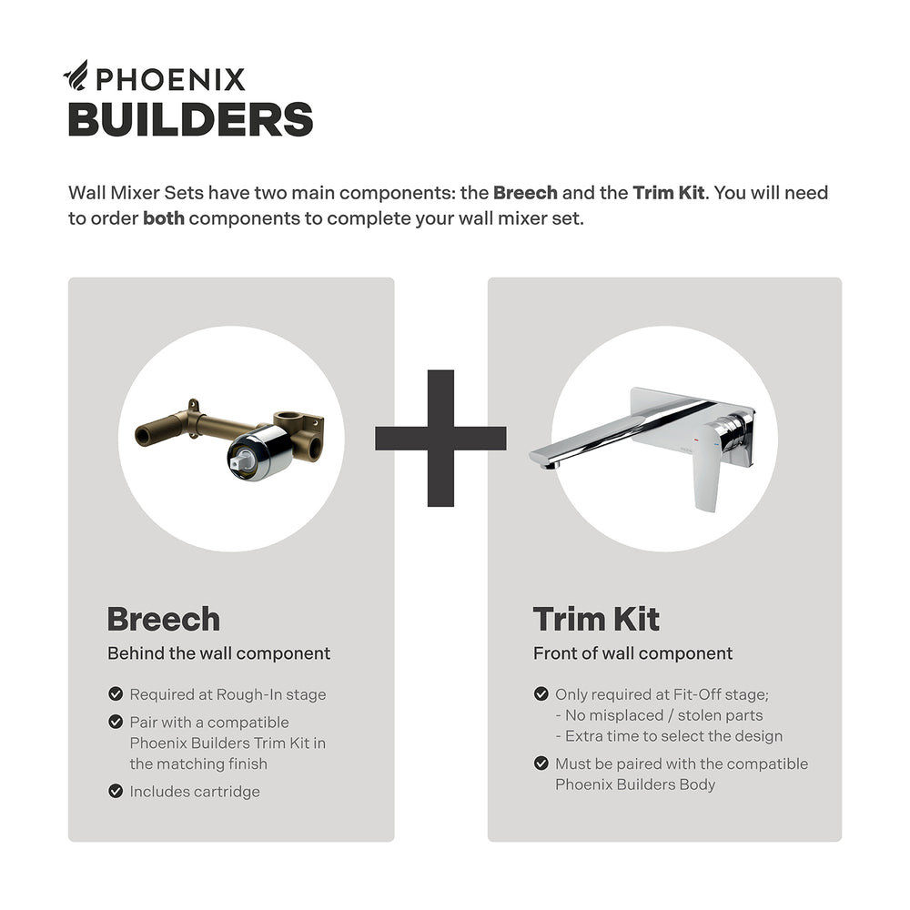 PHOENIX ARLO LEAD FREE WALL BASIN / BATH MIXER SET WITH TRIM KIT AND BODY 200MM CHROME