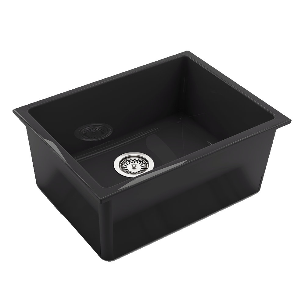 CHAMBORD CONSTANCE LARGE SINGLE BOWL FIRECLAY KITCHEN SINK BLACK 610MM