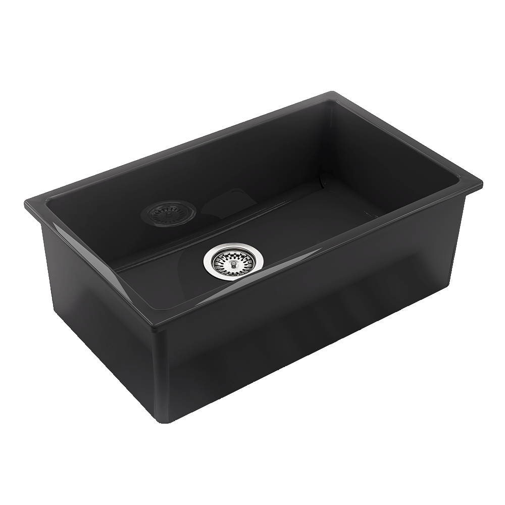CHAMBORD CONSTANCE LARGE SINGLE BOWL FIRECLAY KITCHEN SINK BLACK 760MM