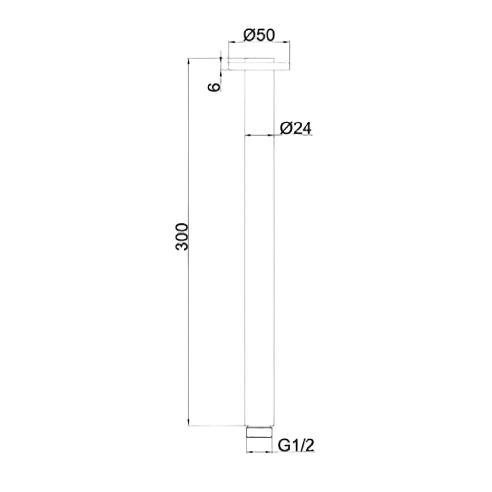 Linsol Corsica Round Ceiling Arm 300mm Gun Metal - Line Drawing