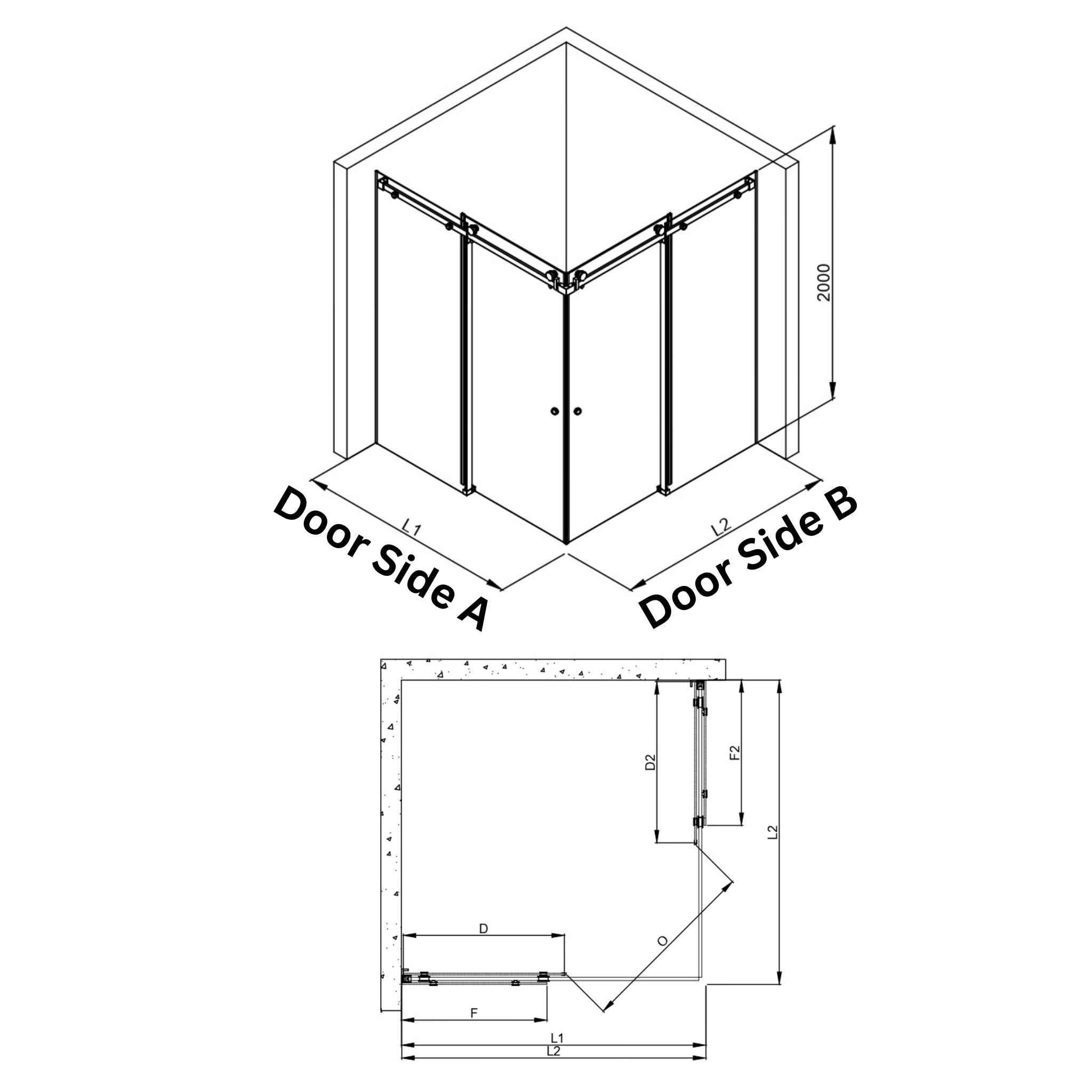 COVEY FRAMELESS DOUBLE CORNER SLIDING DOOR SHOWER SCREEN BRUSHED BRONZE
