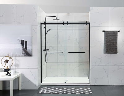 COVEY WALL TO WALL FRAMELESS DOUBLE SLIDING BY-PASS DOOR SHOWER SCREEN MATTE BLACK
