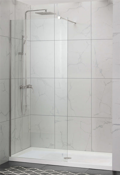 COVEY FRAMELESS WALK IN SINGLE PANEL WITH WALL CHANNEL BRUSHED NICKEL