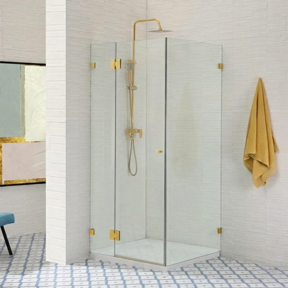 COVEY WALL TO WALL FRAMELESS PIVOTAL HINGE DOOR SHOWER SCREEN LIGHT GOLD