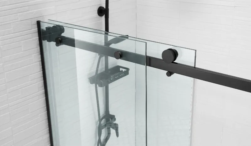 COVEY WALL TO WALL FRAMELESS SINGLE SLIDING DOOR BATH SCREEN MATTE BLACK