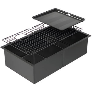 SCHOCK PIAZZA DOUBLE BOWL KITCHEN SINK BLACK PEARL 758MM