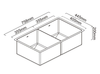 SCHOCK PIAZZA DOUBLE BOWL KITCHEN SINK STAINLESS STEEL 758MM
