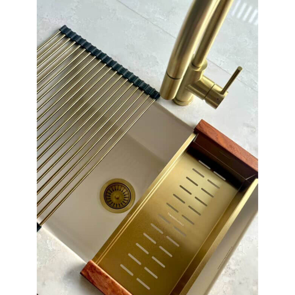 TURNER HASTINGS SINK COLANDER 435MM BRUSHED BRASS