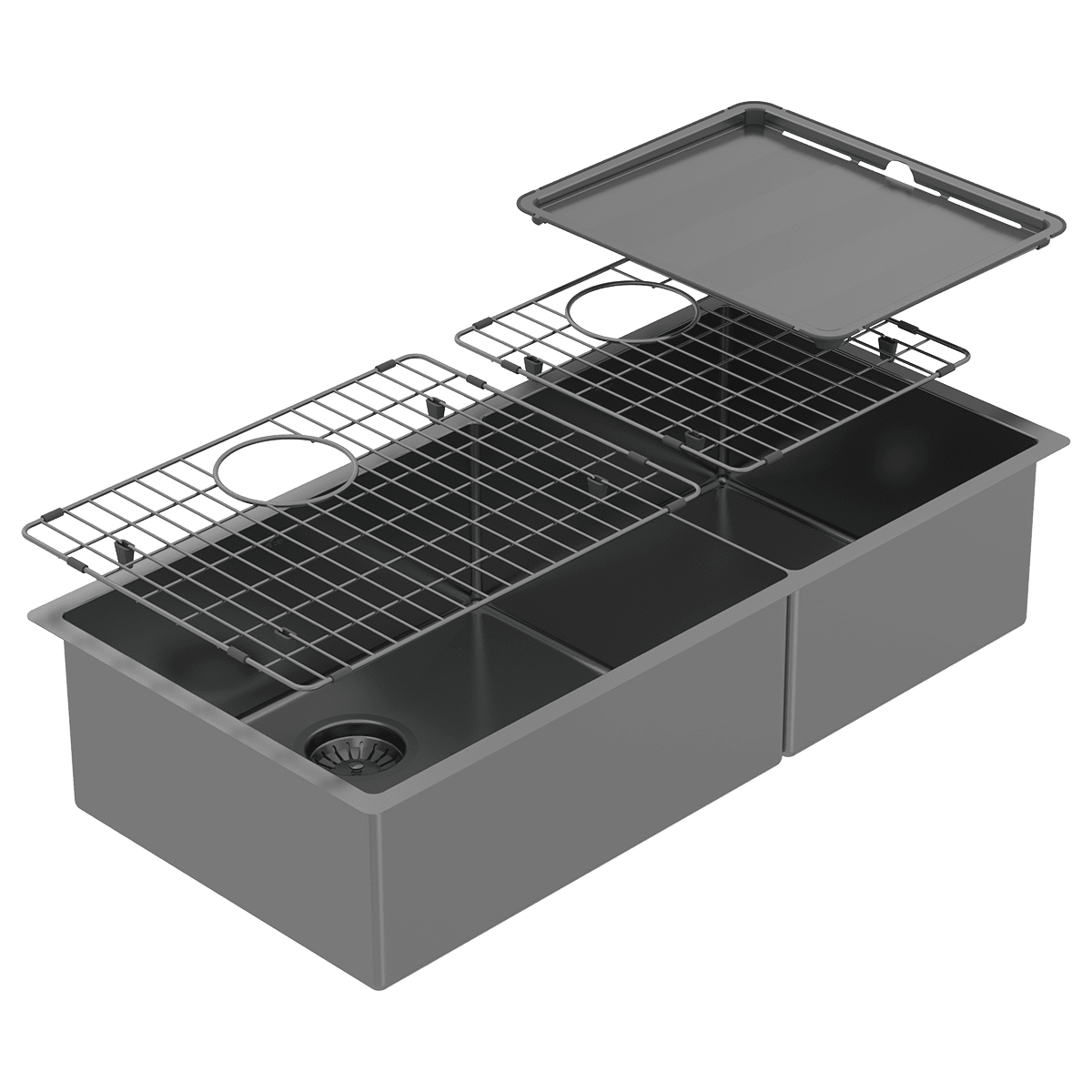ABEY PIAZZA 1 & 3/4 DOUBLE BOWL KITCHEN SINK BLACK PEARL 889MM