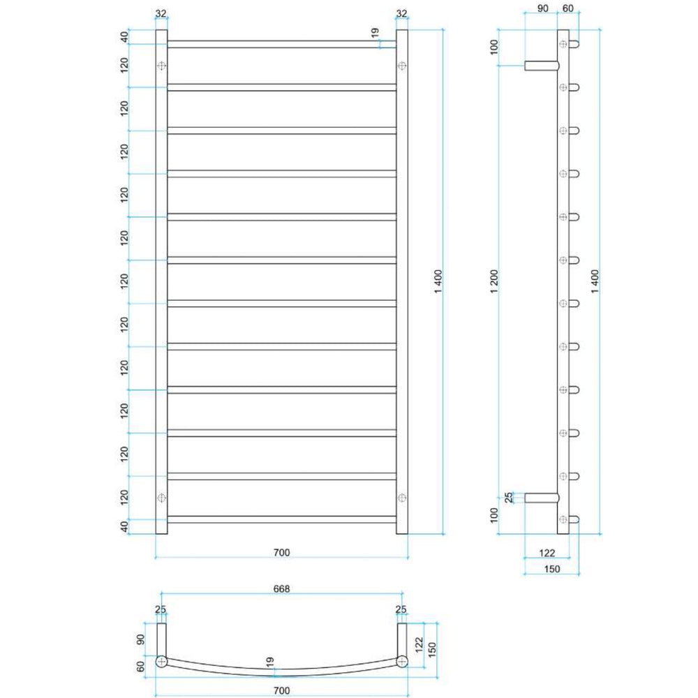 THERMOGROUP CURVED ROUND LADDER HEATED TOWEL RAIL 700MM