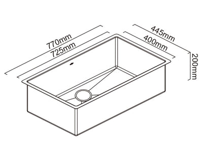 SCHOCK PIAZZA SQUARE SINGLE BOWL KITCHEN SINK STAINLESS STEEL 770MM