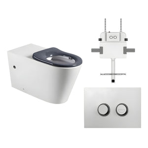 ZUMI CARA CARE WALL FACED FLOOR PAN WITH PNEUMATIC IN WALL CISTERN & PNEUMATIC IN WALL FLUSH PLATE PACKAGE GLOSS WHITE