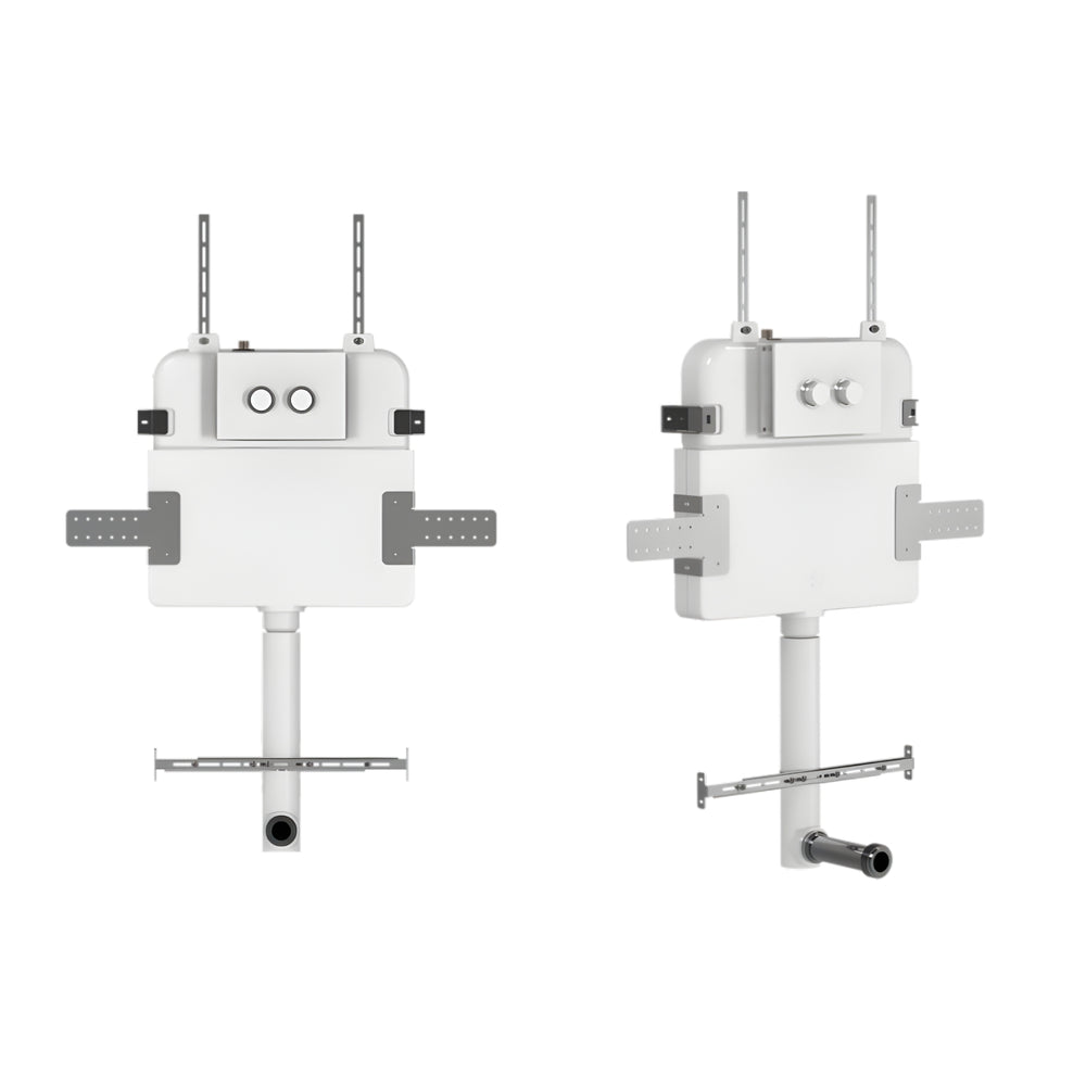 ZUMI CARA CARE WALL FACED FLOOR PAN WITH PNEUMATIC IN WALL CISTERN & PNEUMATIC IN WALL FLUSH PLATE PACKAGE GLOSS WHITE