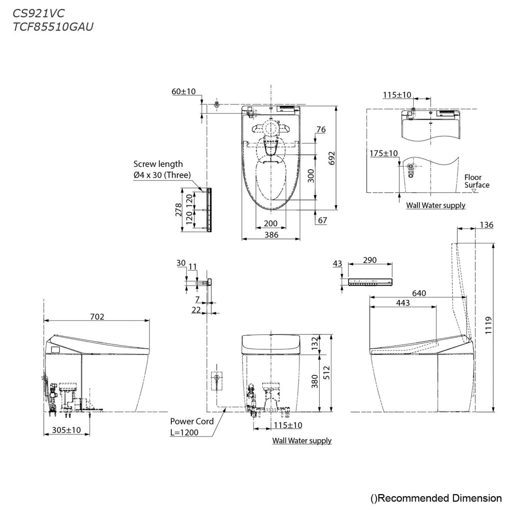 TOTO NEOREST AS INTEGRATED TOILET & REMOTE CONTROLLED WASHLET ELONGATED GLOSS WHITE