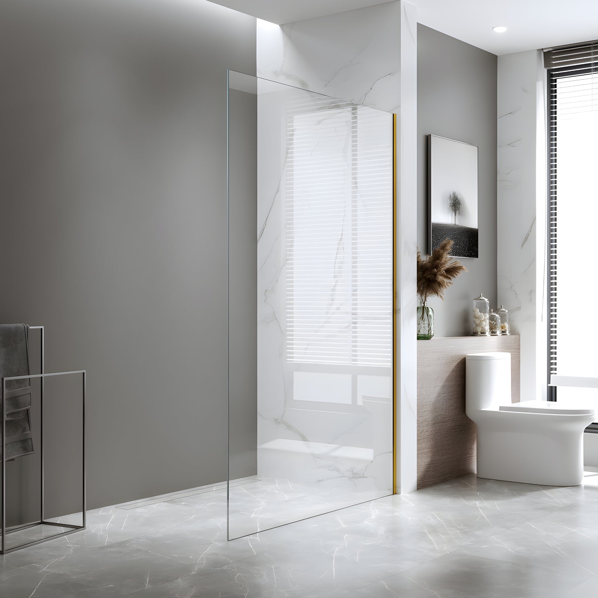 BELLA VISTA FRAMELESS FIXED PANEL SHOWER SCREEN FRENCH GOLD