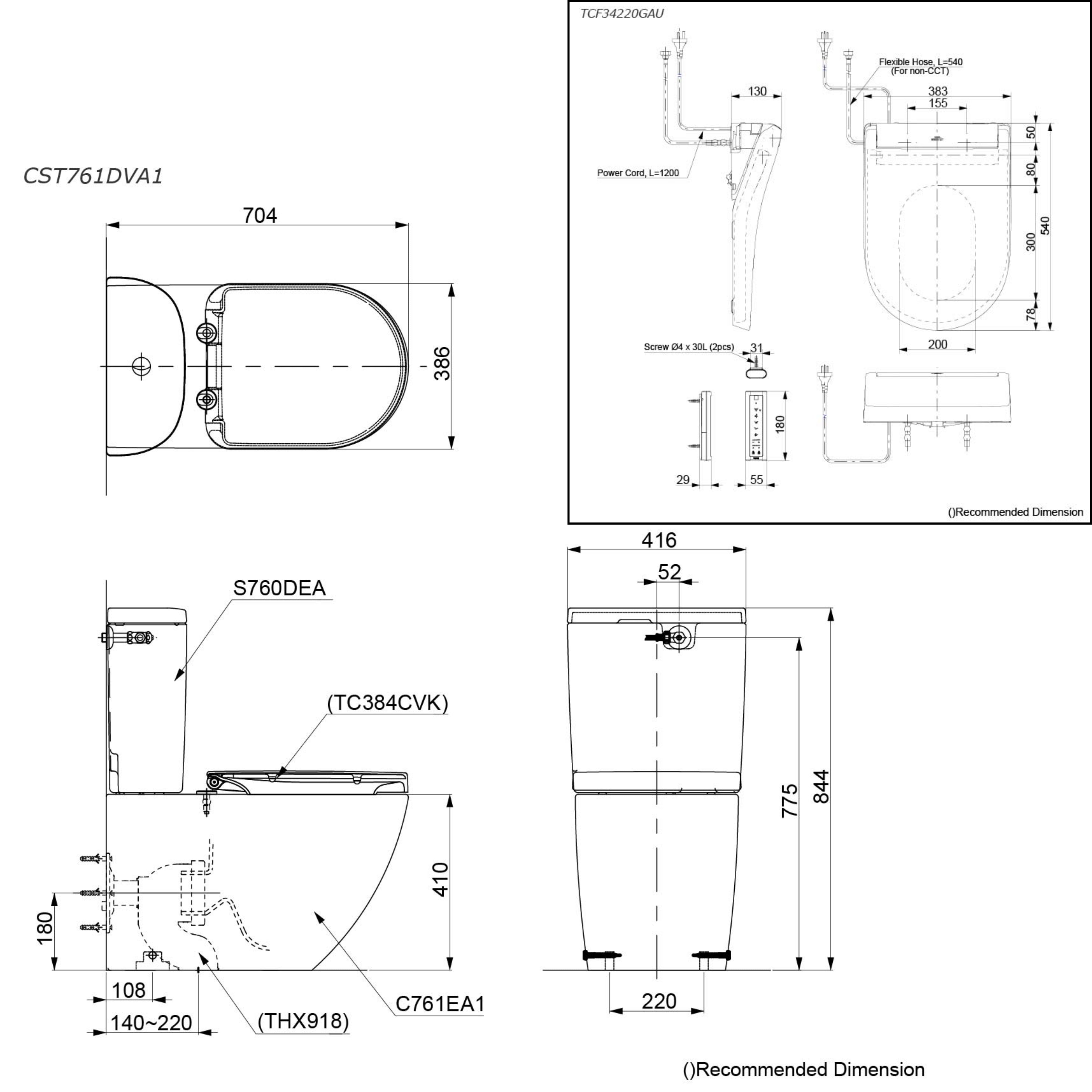 TOTO BASIC+ BTW TOILET AND S5 WASHLET W/ REMOTE CONTROL PACKAGE D-SHAPED GLOSS WHITE