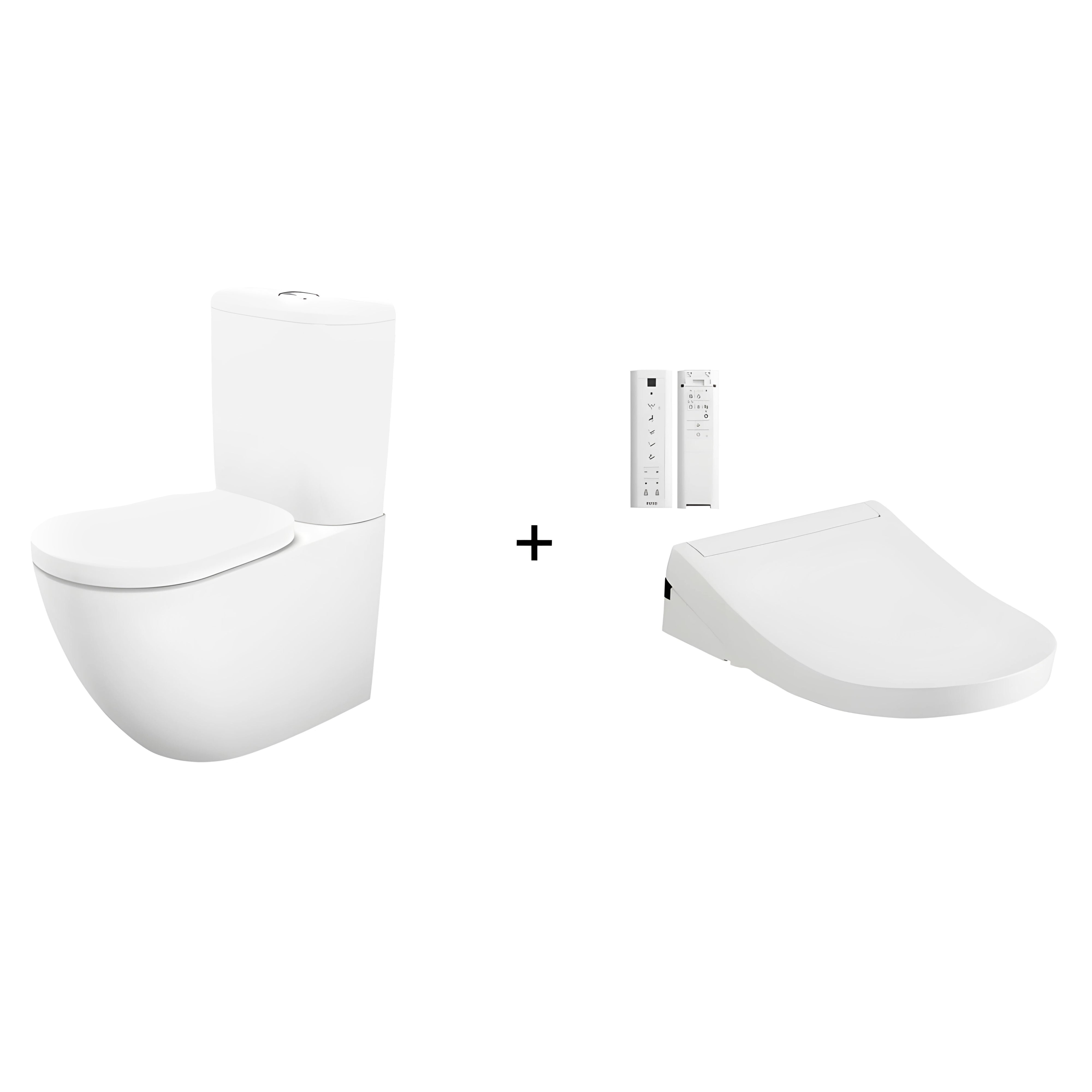 TOTO BASIC+ BTW TOILET AND S5 WASHLET W/ REMOTE CONTROL PACKAGE D-SHAPED GLOSS WHITE