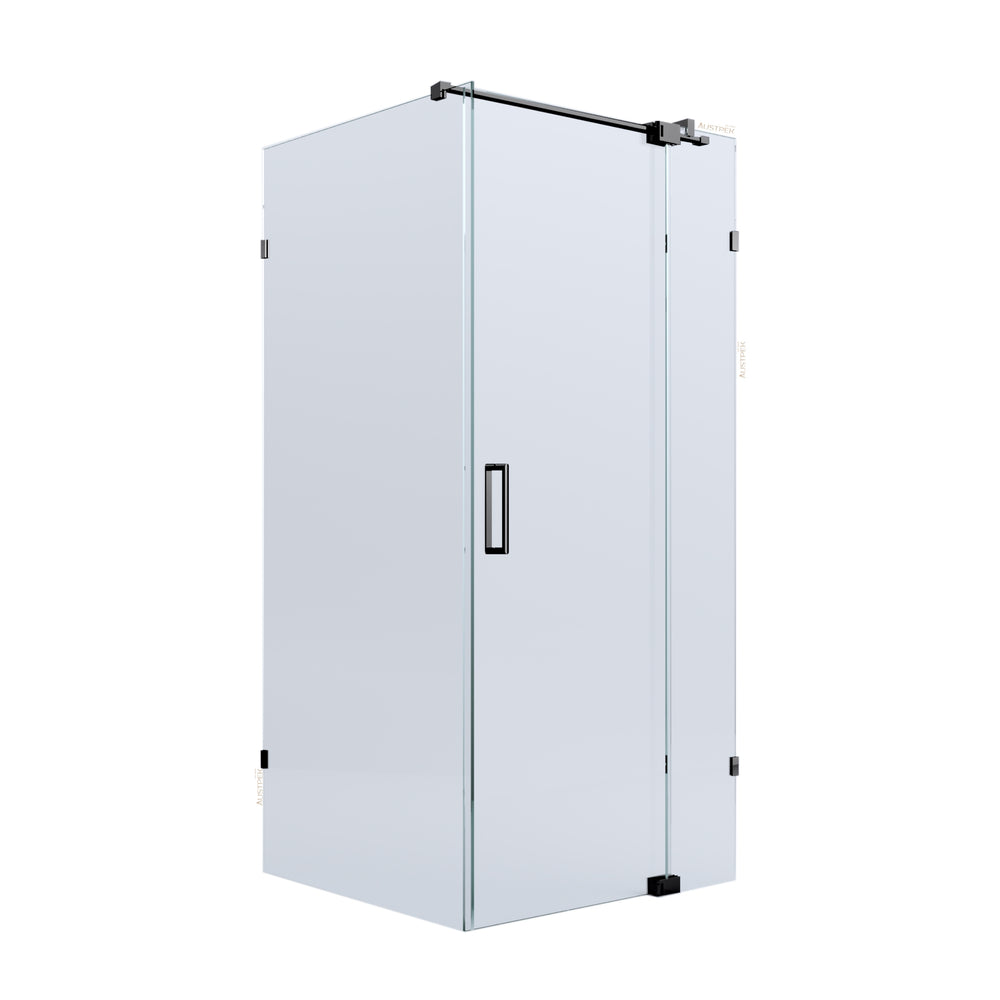 BELLA VISTA KENDRA FRAMELESS OVERLAPPED FRONT AND RETURN PANEL SHOWER SCREEN GUN METAL