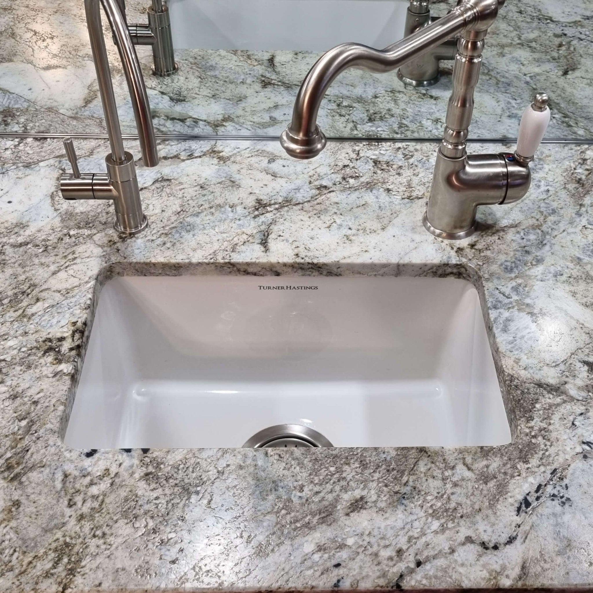 TURNER HASTINGS CUISINE INSET AND UNDERMOUNT FINE FIRECLAY SINK GLOSS WHITE 300MM