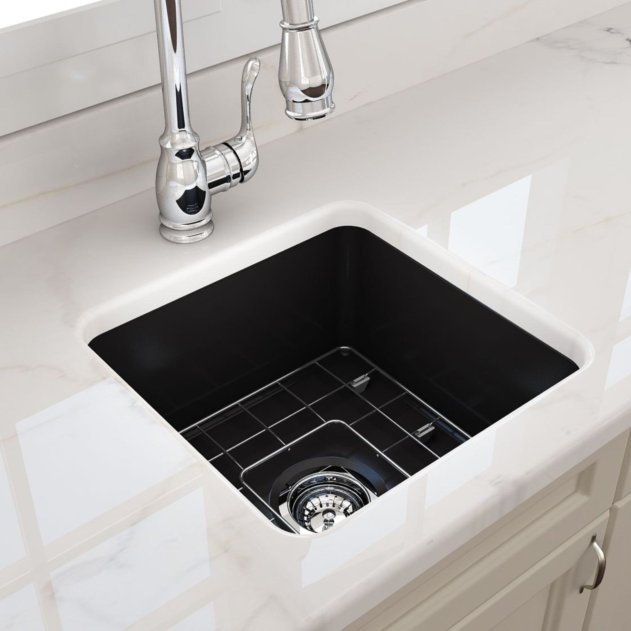 TURNER HASTINGS CUISINE INSET AND UNDERMOUNT FINE FIRECLAY SINK MATTE BLACK 460MM