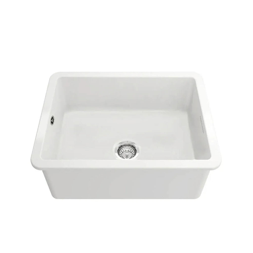 TURNER HASTINGS CUISINE INSET AND UNDERMOUNT FINE FIRECLAY SINGLE BOWL SINK WITH OVERFLOW MATTE WHITE 601MM