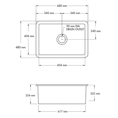 TURNER HASTINGS CUISINE INSET AND UNDERMOUNT FINE FIRECLAY SINK MATTE WHITE 680MM