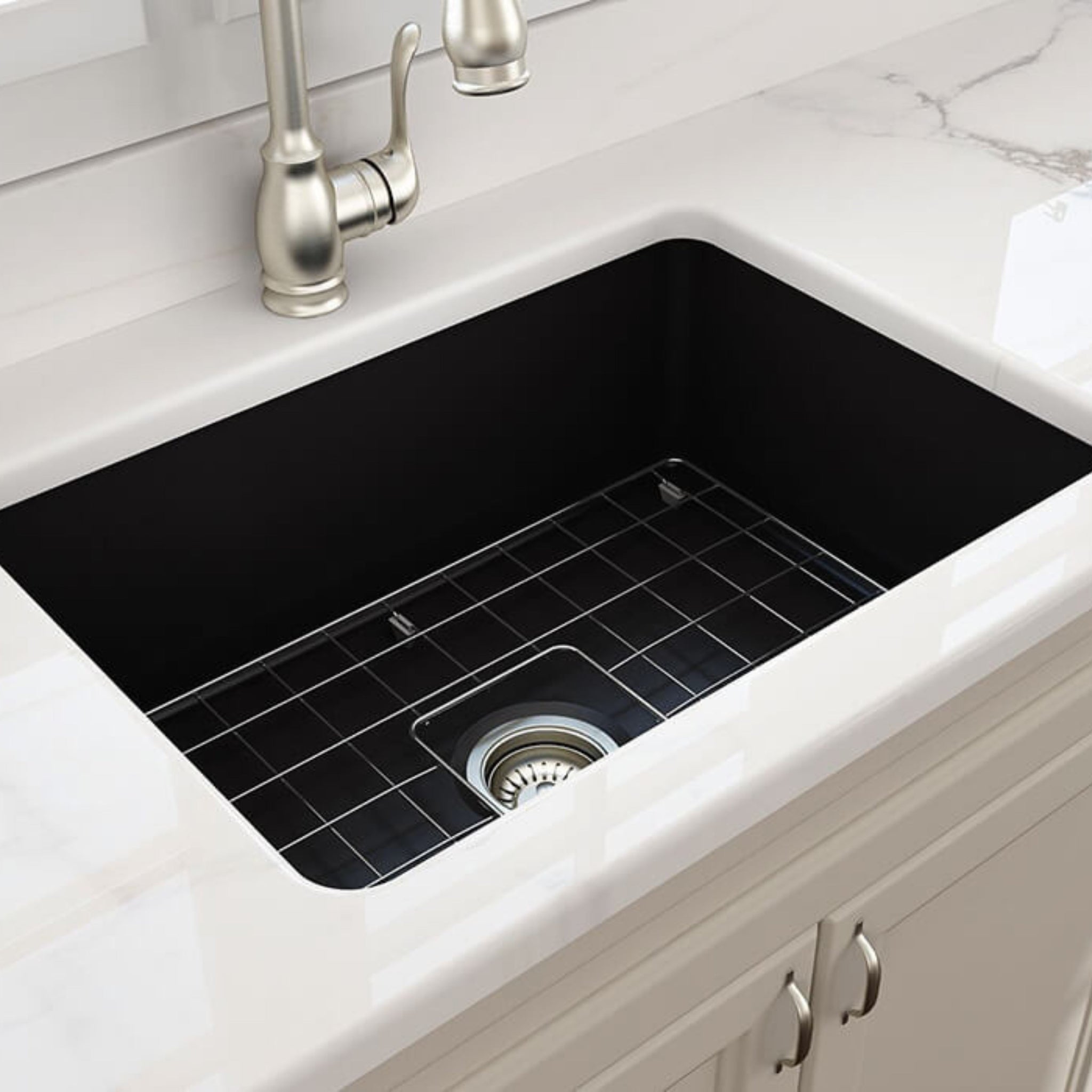 TURNER HASTINGS CUISINE INSET AND UNDERMOUNT FINE FIRECLAY SINK MATTE BLACK 680MM