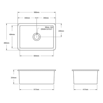 TURNER HASTINGS CUISINE INSET AND UNDERMOUNT FINE FIRECLAY SINK MATTE BLACK 680MM