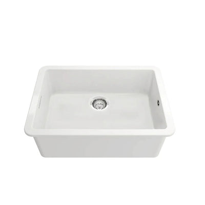 TURNER HASTINGS CUISINE INSET AND UNDERMOUNT FINE FIRECLAY SINGLE BOWL SINK WITH OVERFLOW GLOSS WHITE 680MM