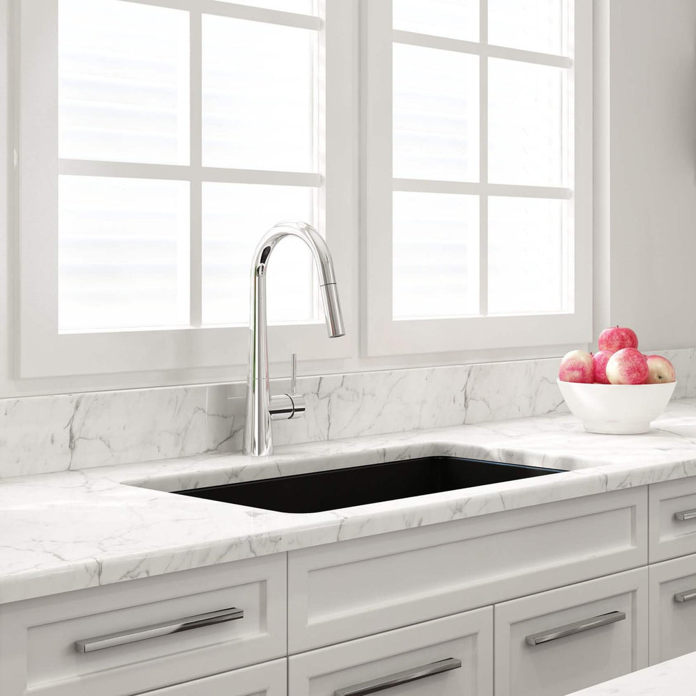 TURNER HASTINGS CUISINE INSET AND UNDERMOUNT FINE FIRECLAY SINK WITH OVERFLOW MATTE BLACK 810MM
