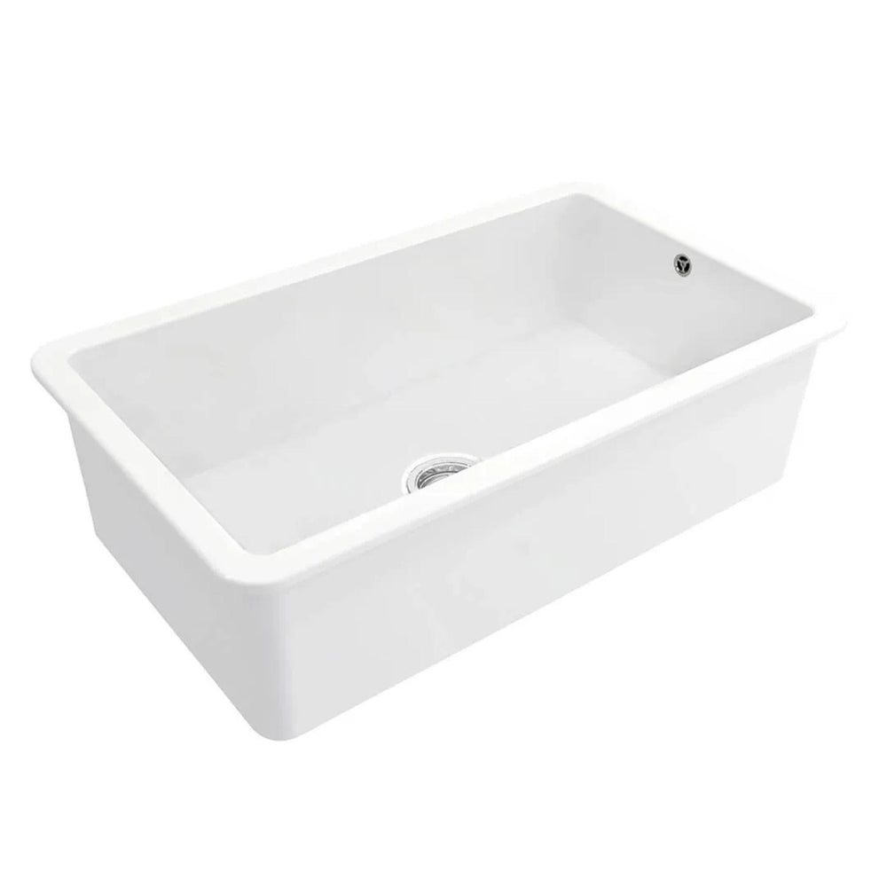 TURNER HASTINGS CUISINE INSET AND UNDERMOUNT FINE FIRECLAY SINGLE BOWL SINK WITH OVERFLOW GLOSS WHITE 810MM