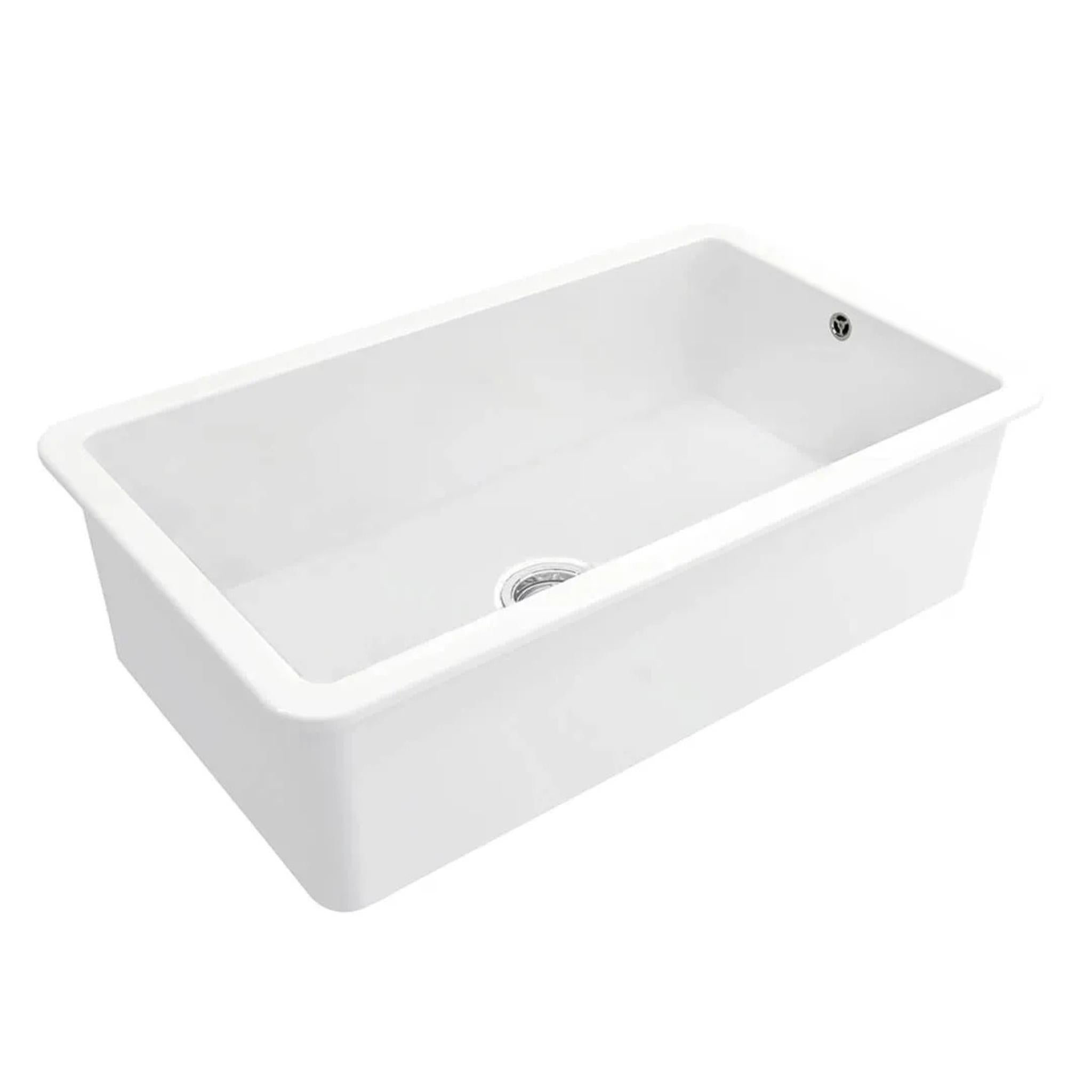 TURNER HASTINGS CUISINE INSET AND UNDERMOUNT FINE FIRECLAY SINGLE BOWL SINK WITH OVERFLOW GLOSS WHITE 810MM