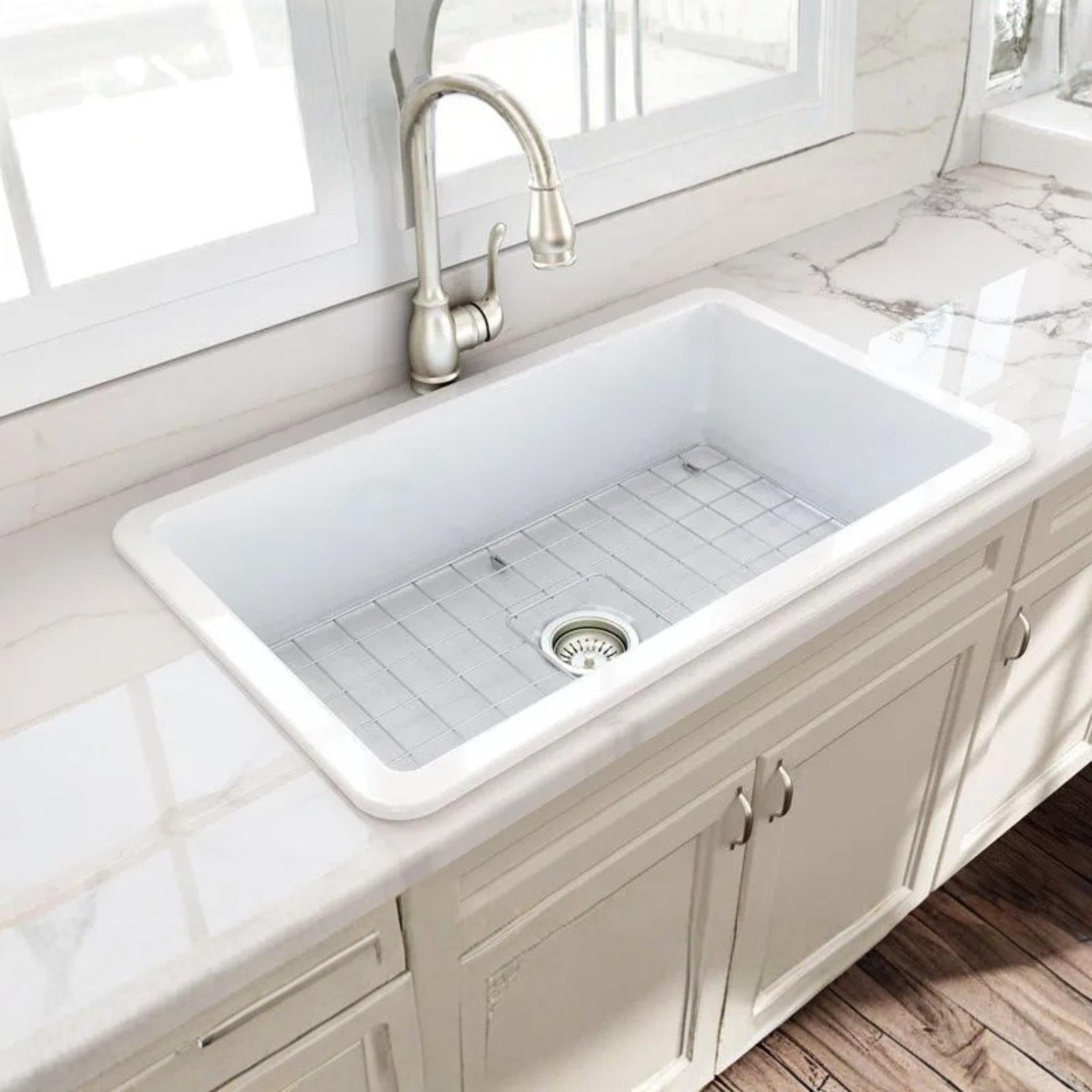 TURNER HASTINGS CUISINE INSET AND UNDERMOUNT FINE FIRECLAY SINGLE BOWL SINK WITH OVERFLOW GLOSS WHITE 810MM