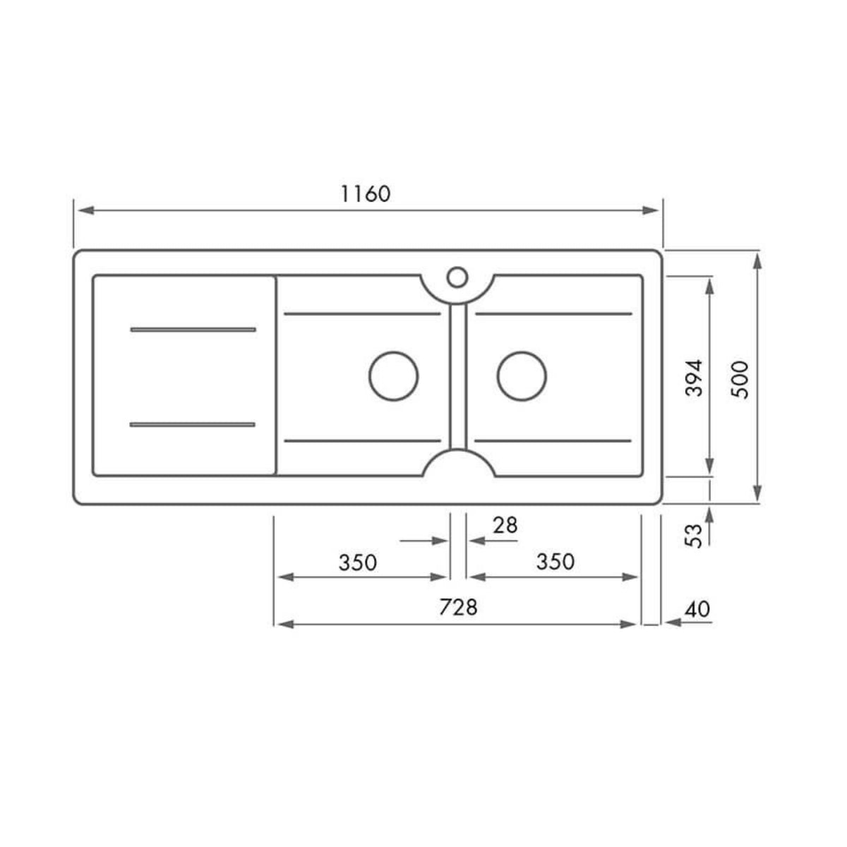TURNER HASTINGS CUISINE INSET AND UNDERMOUNT FINE FIRECLAY SINK WITH DRAINER GLOSS WHITE 1160MM