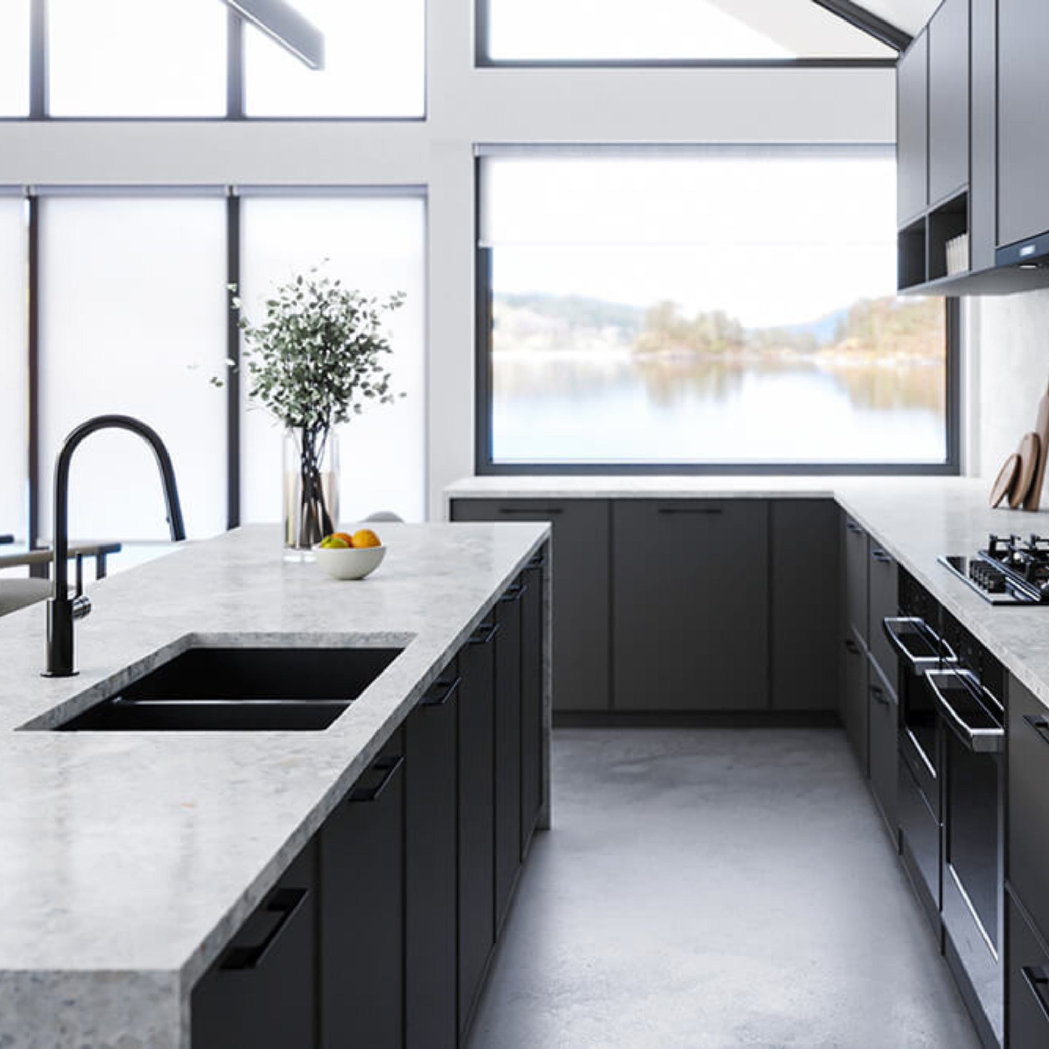 TURNER HASTINGS CUISINE DOUBLE INSET AND UNDERMOUNT FINE FIRECLAY SINK MATTE BLACK 850MM