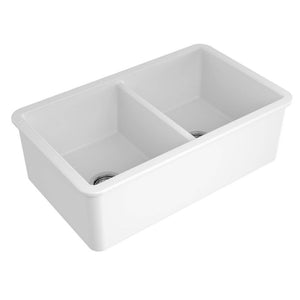 TURNER HASTINGS CUISINE DOUBLE INSET AND UNDERMOUNT FINE FIRECLAY SINK GLOSS WHITE 850MM