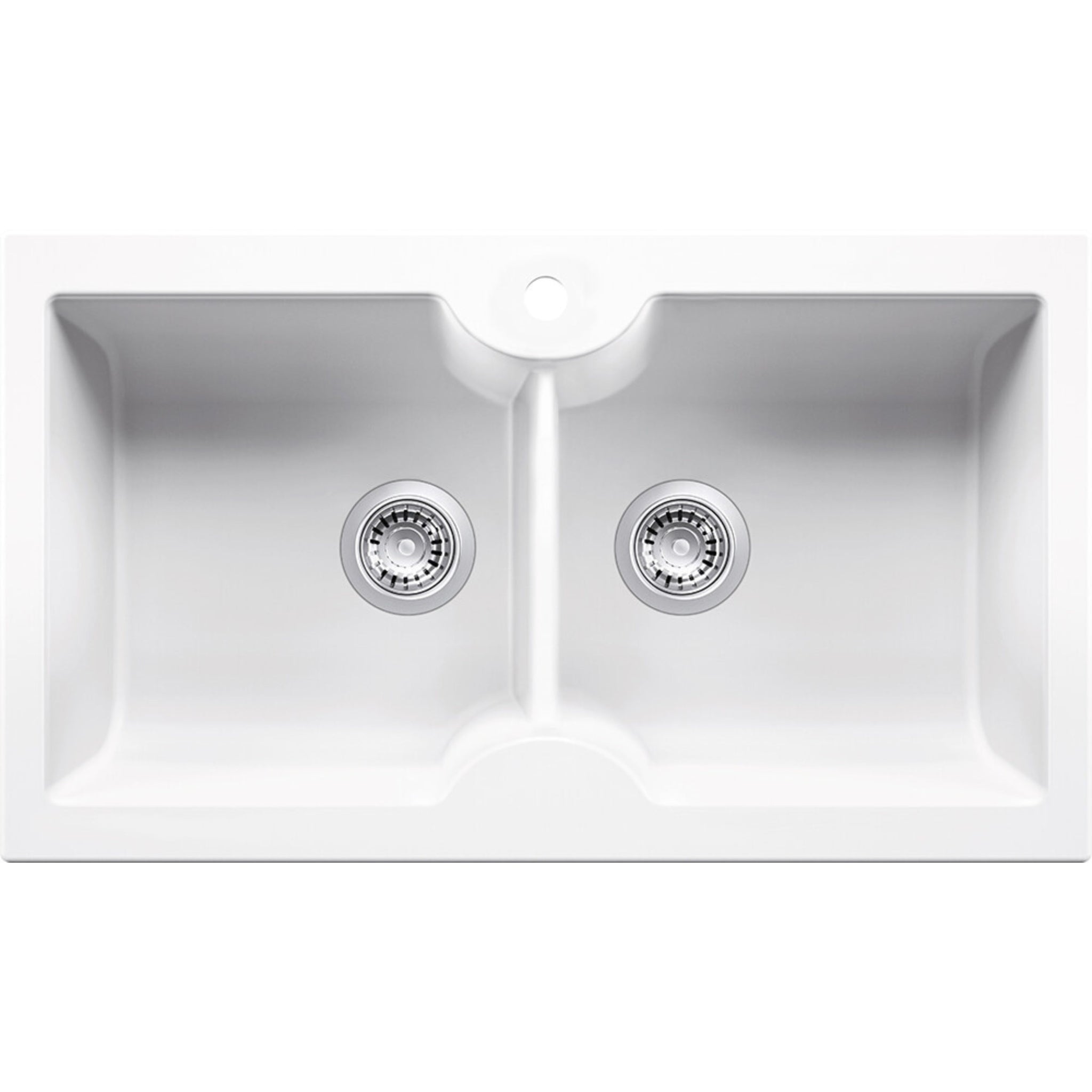 TURNER HASTINGS CUISINE INSET AND UNDERMOUNT FINE FIRECLAY DOUBLE BOWL SINK WITH TAPHOLE GLOSS WHITE 860MM
