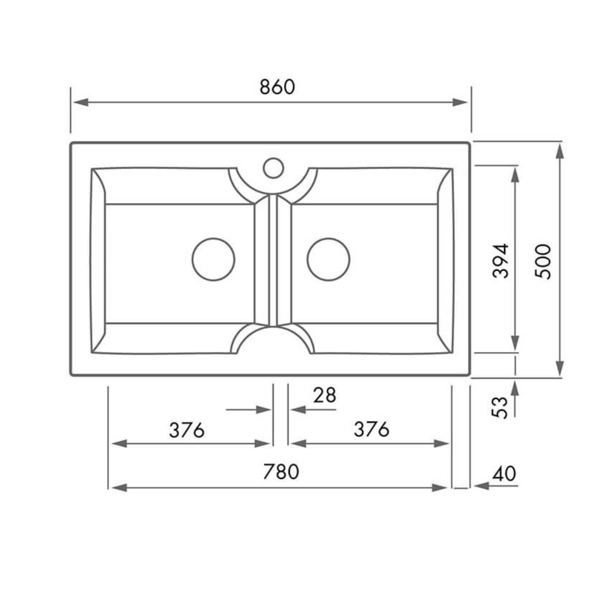 TURNER HASTINGS CUISINE INSET AND UNDERMOUNT FINE FIRECLAY DOUBLE BOWL SINK WITH TAPHOLE GLOSS WHITE 860MM