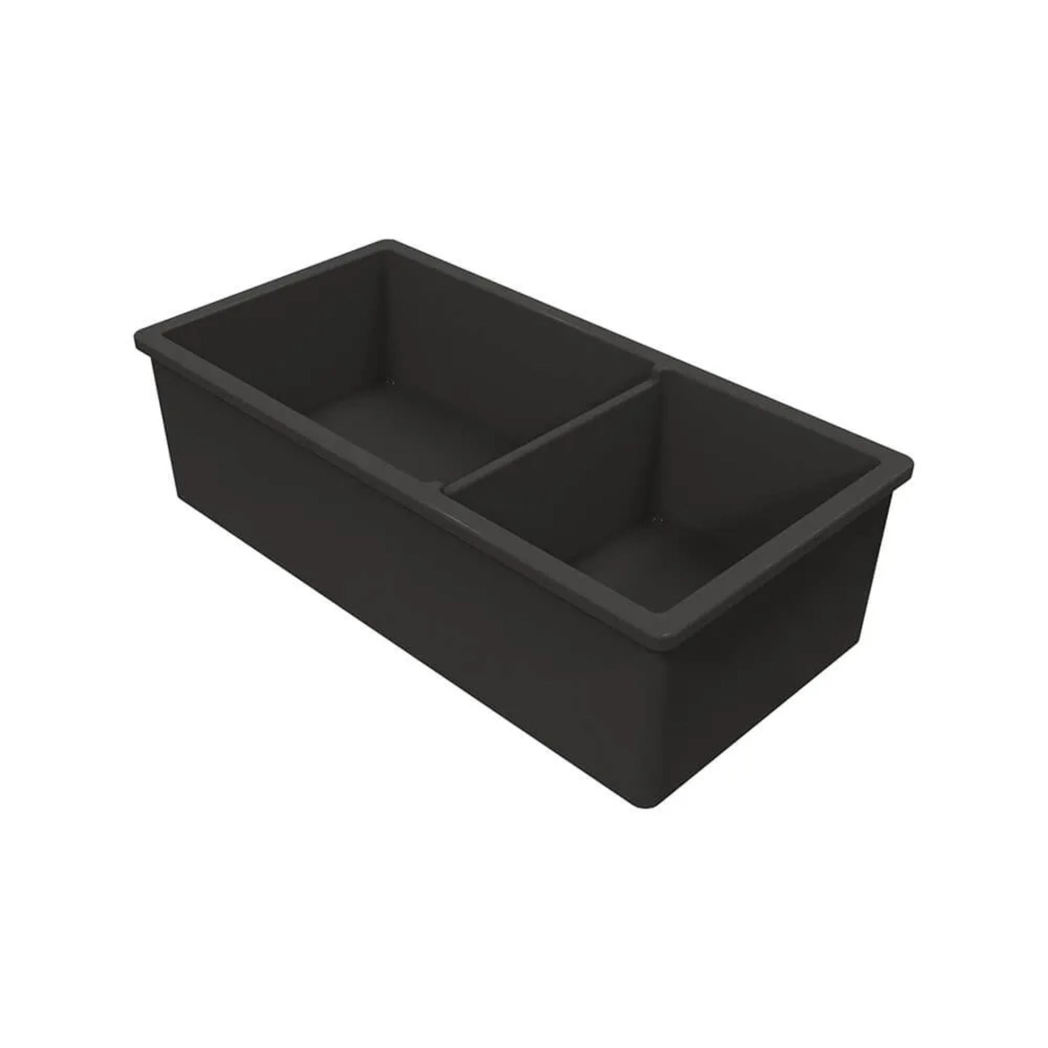 TURNER HASTINGS CUISINE INSET AND UNDERMOUNT FINE FIRECLAY DOUBLE BOWL SINK WITH OVERFLOW MATTE BLACK 940MM