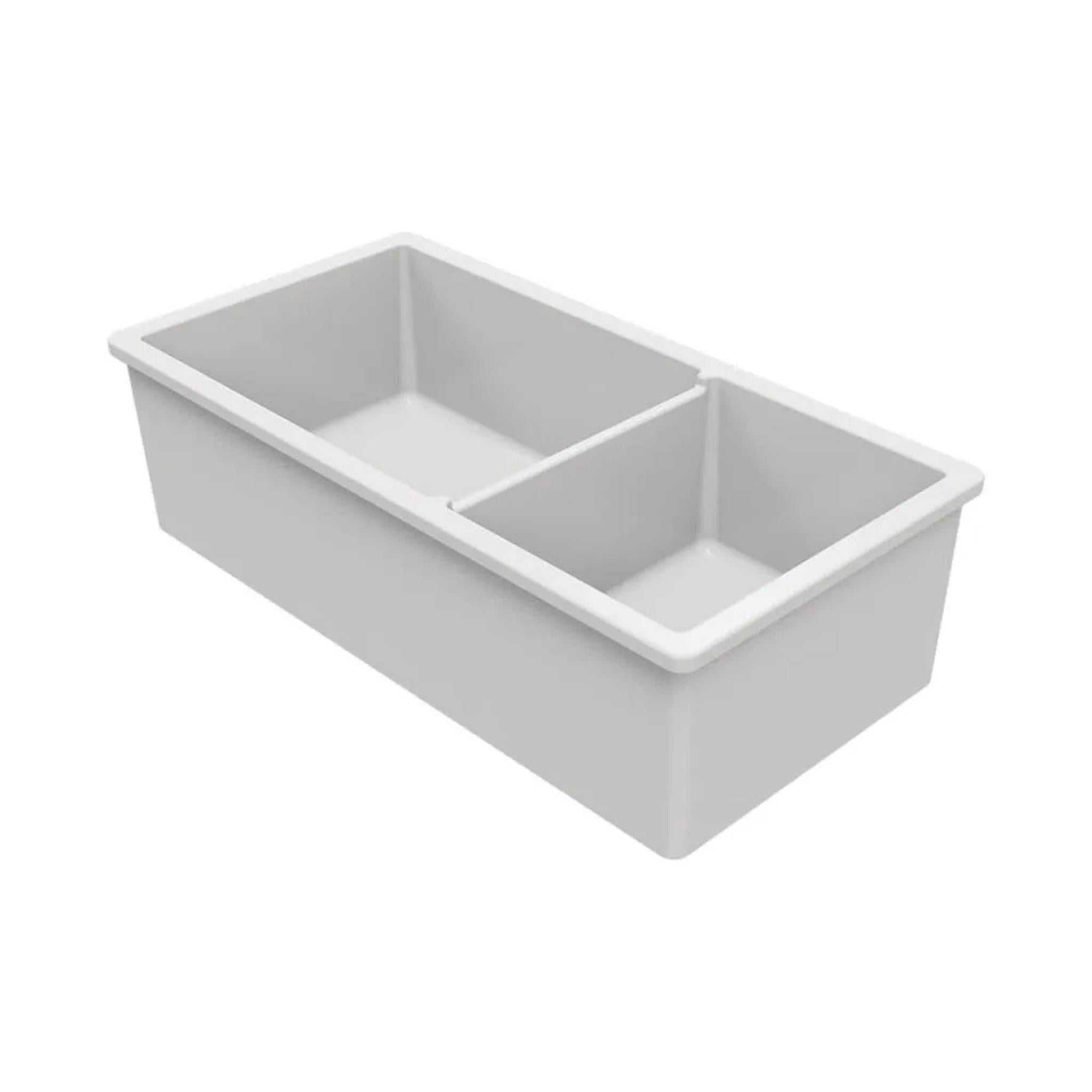 TURNER HASTINGS CUISINE INSET AND UNDERMOUNT FINE FIRECLAY DOUBLE BOWL SINK WITH OVERFLOW MATTE WHITE 940MM